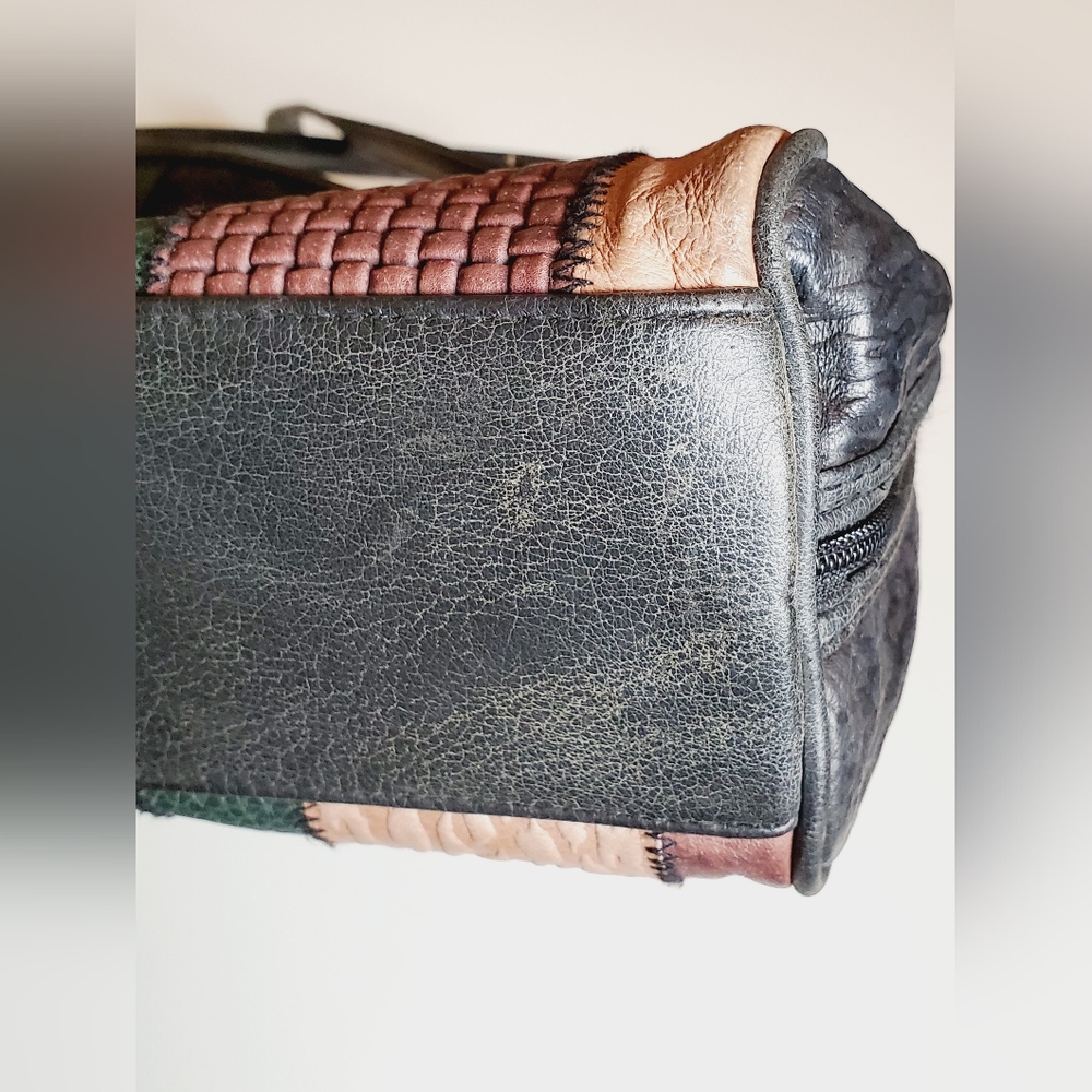 Vintage Textured Leather Patchwork Crossbody Hand… - image 7